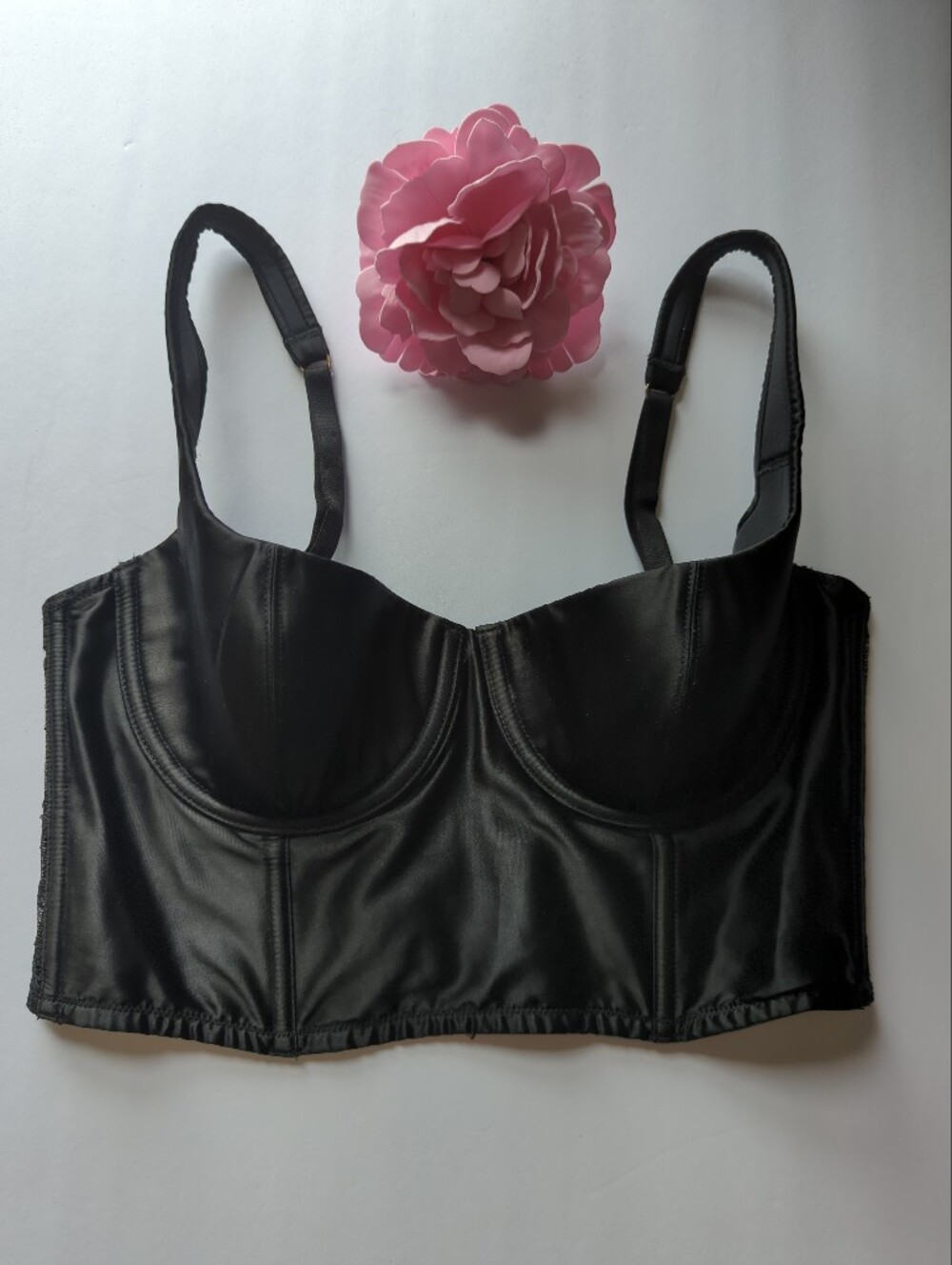 Victoria's Secret Black Satin Longline Push Up Bra Bustier With Lace Halloween